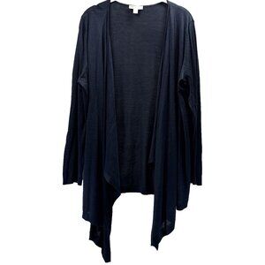 Susan Graver Women's Cardigan Large Solid Navy Blue Lightweight Asymmetrical Hem